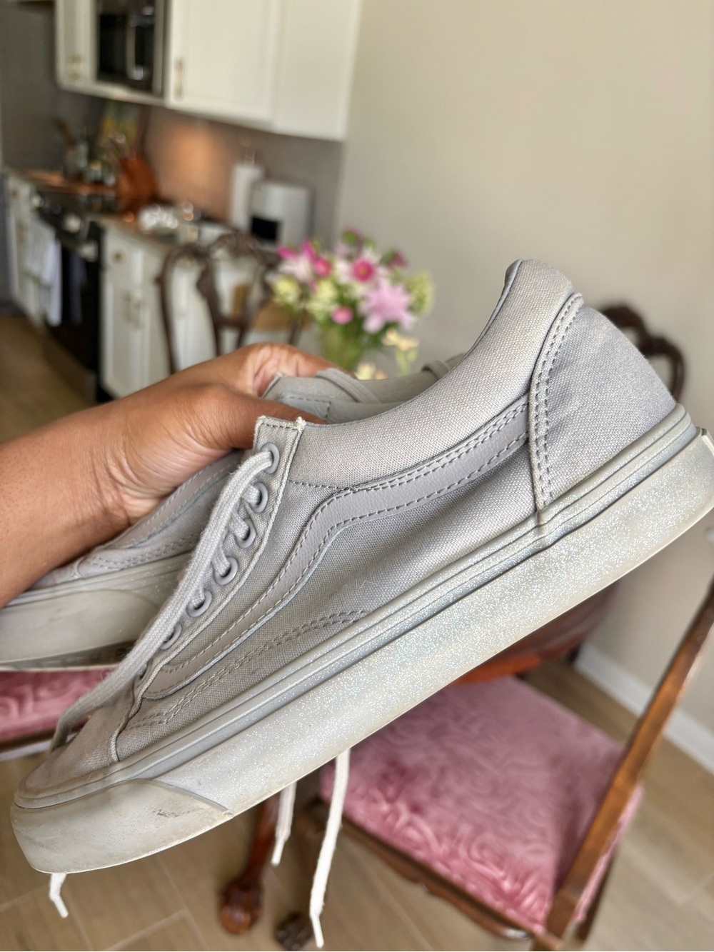 VANS Glitter Light Gray Canvas Sneakers